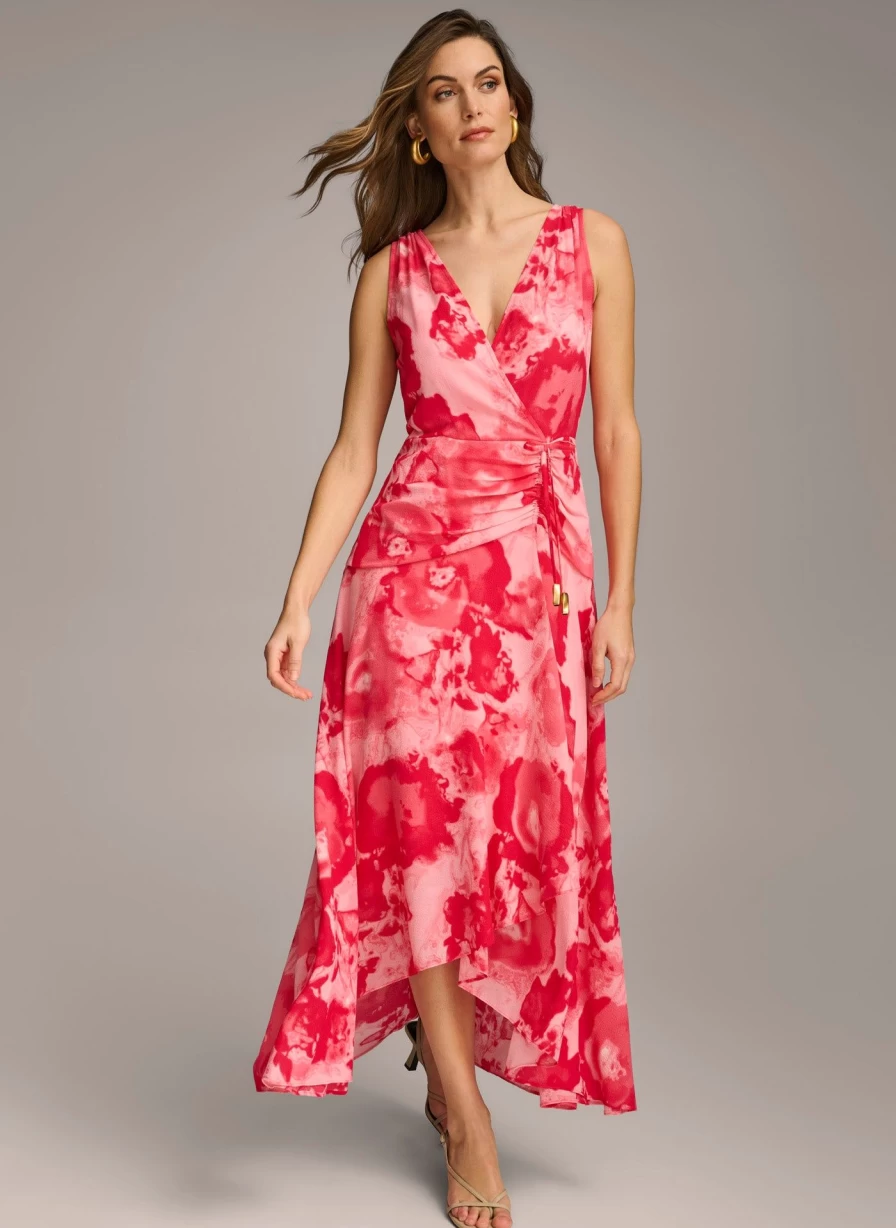 Donna Karan Women's Floral Midi Dress - Elegant Summer Flowy Boho Chic Party Maxi Dress