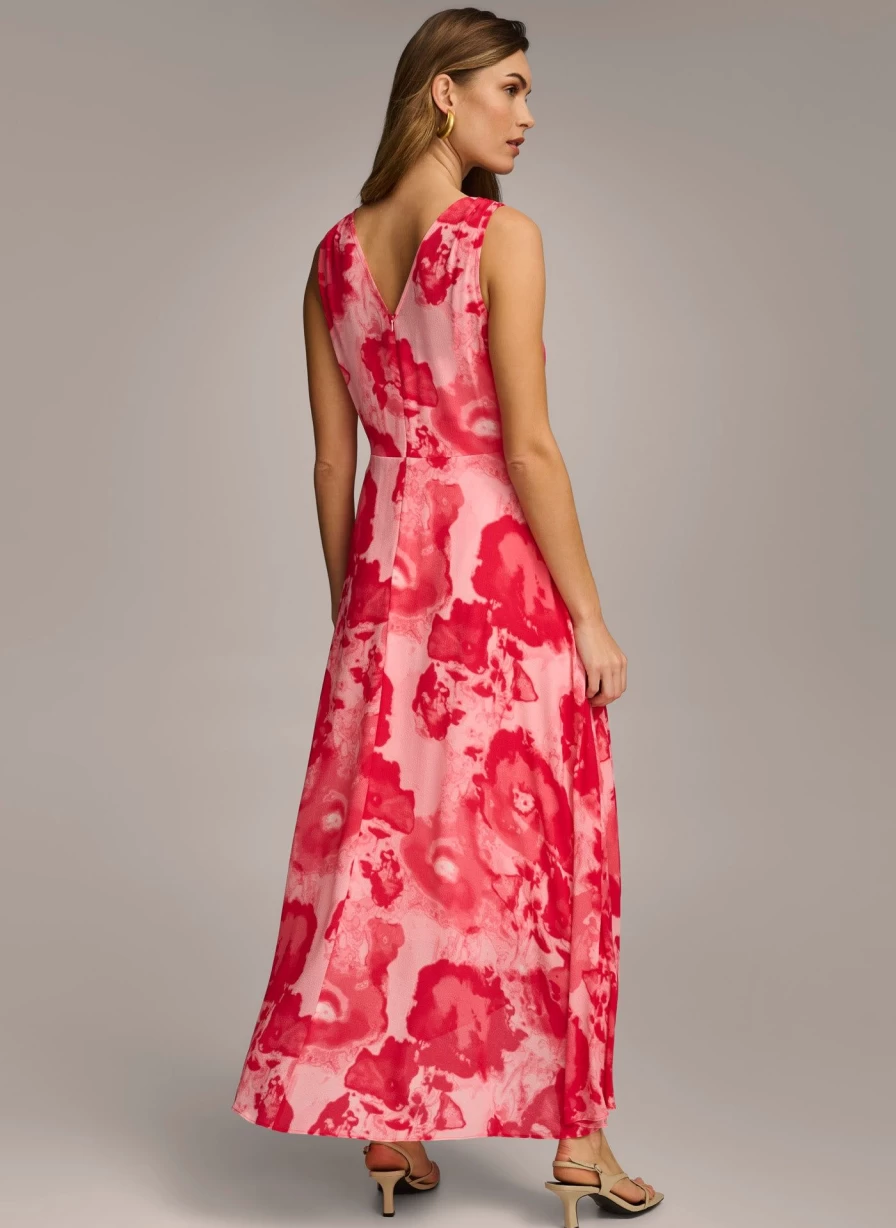 Donna Karan Women's Floral Midi Dress - Elegant Summer Flowy Boho Chic Party Maxi Dress